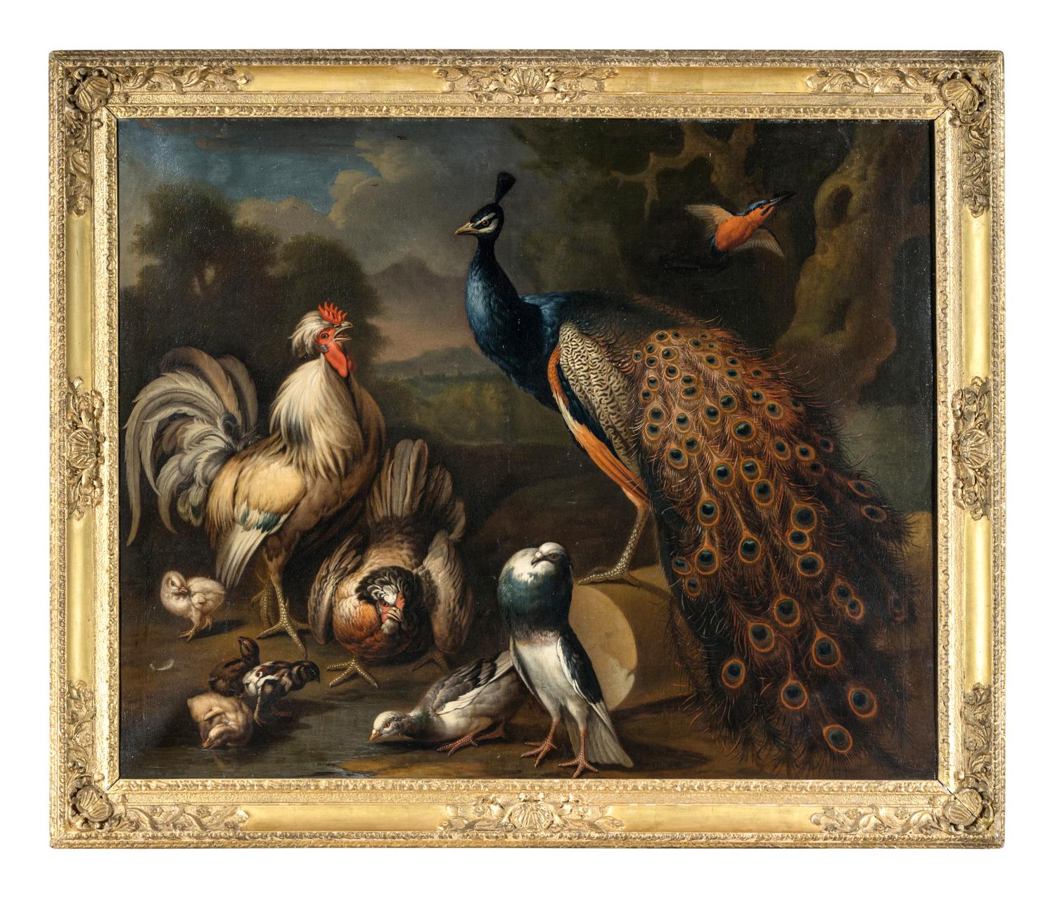 Peacock, Cockerel and Other Birds in a Landscape