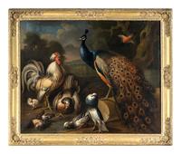 Peacock, Cockerel and Other Birds in a Landscape
