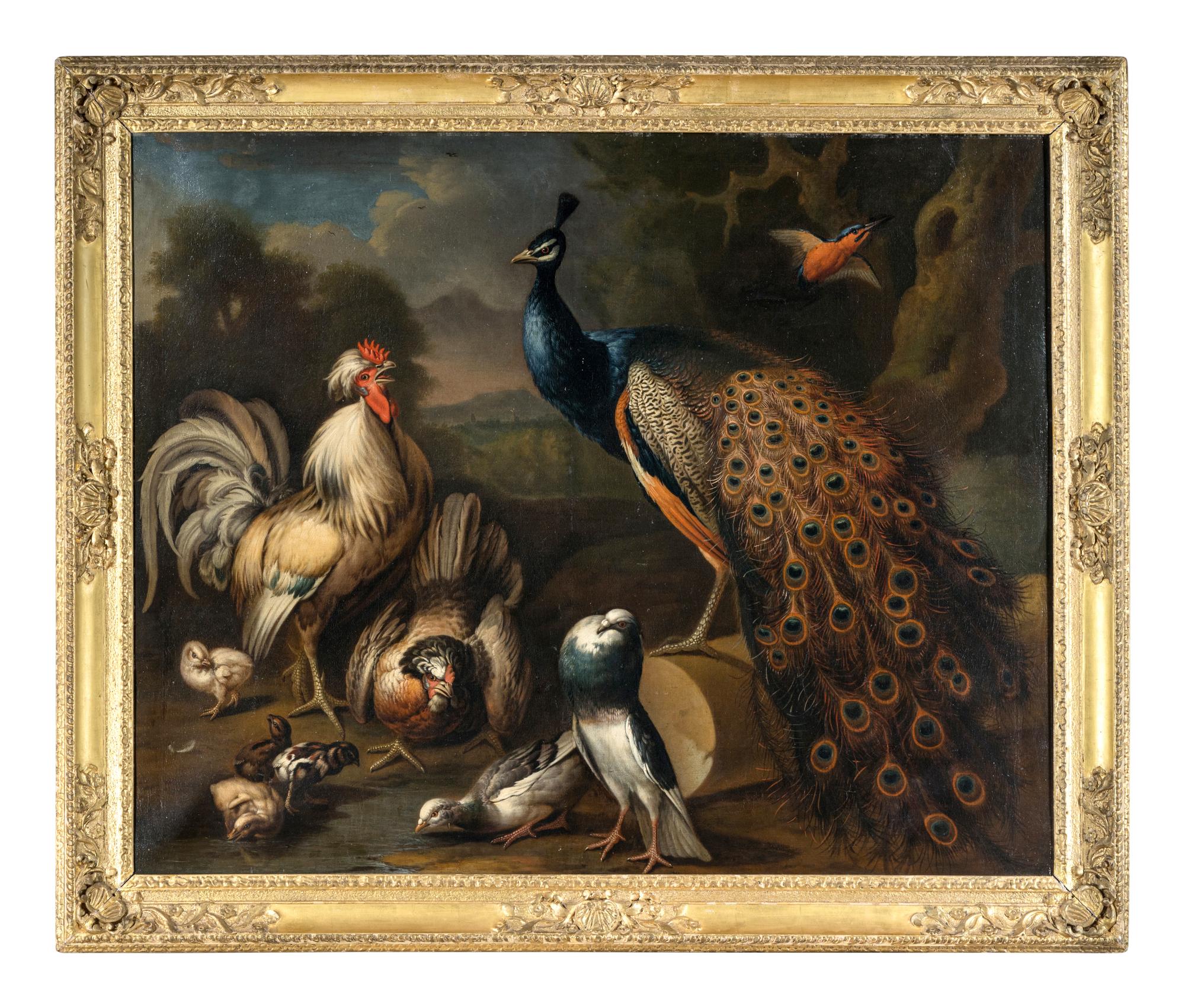 Peacock, Cockerel and Other Birds in a Landscape