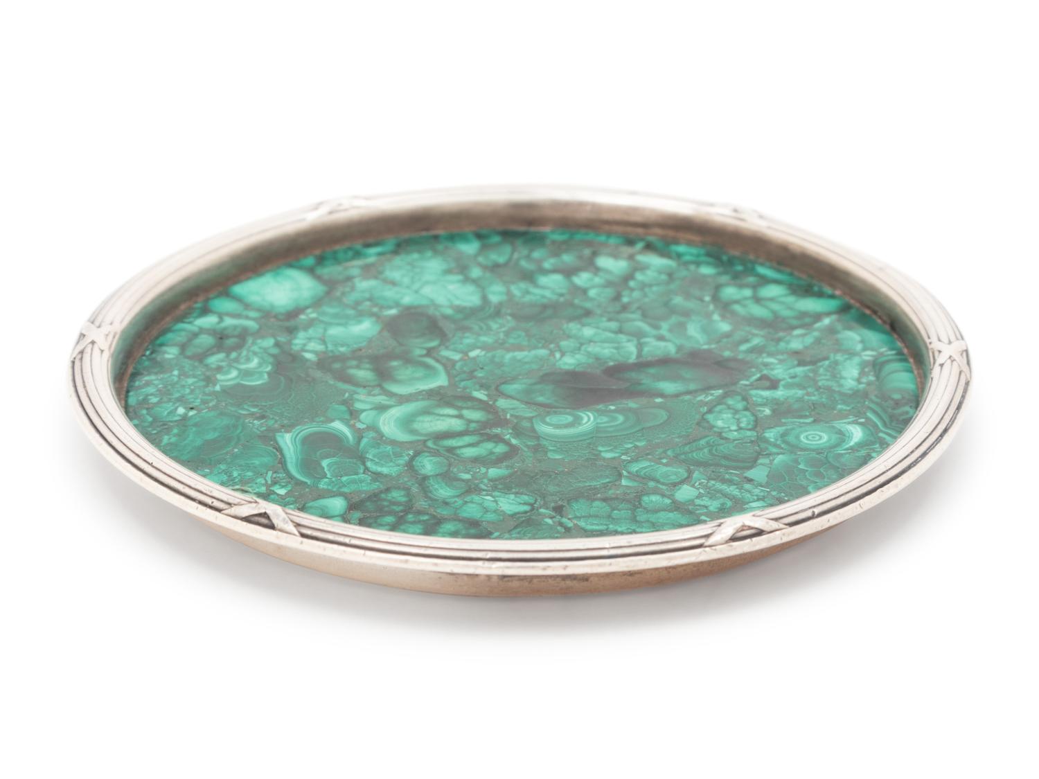 A Fabergé Silver and Malachite Coaster