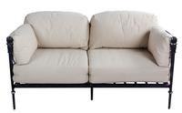 A Group of Neoclassical Style Metal Patio Furniture Height of first 27 x width 90 x depth 32 inches.