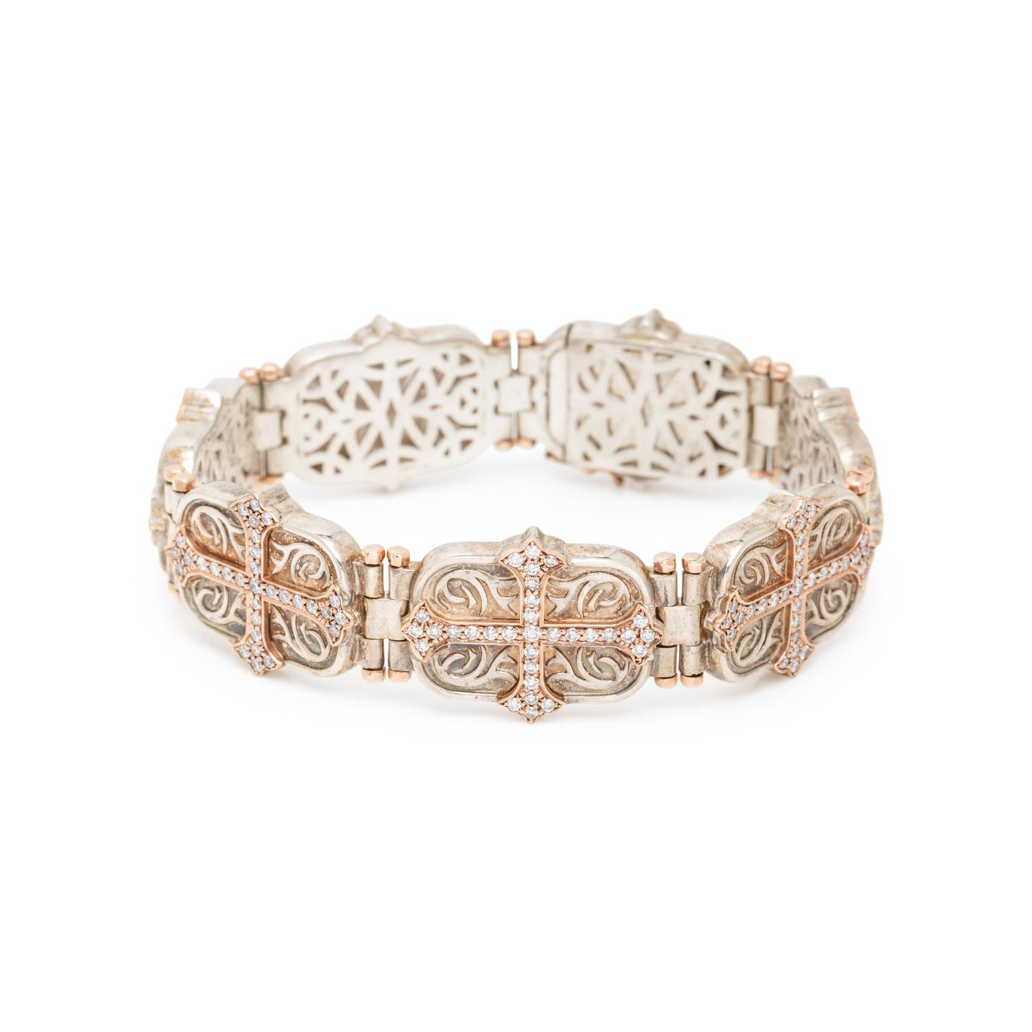 DANIEL BASS, STERLING SILVER, ROSE GOLD, AND DIAMOND BRACELET