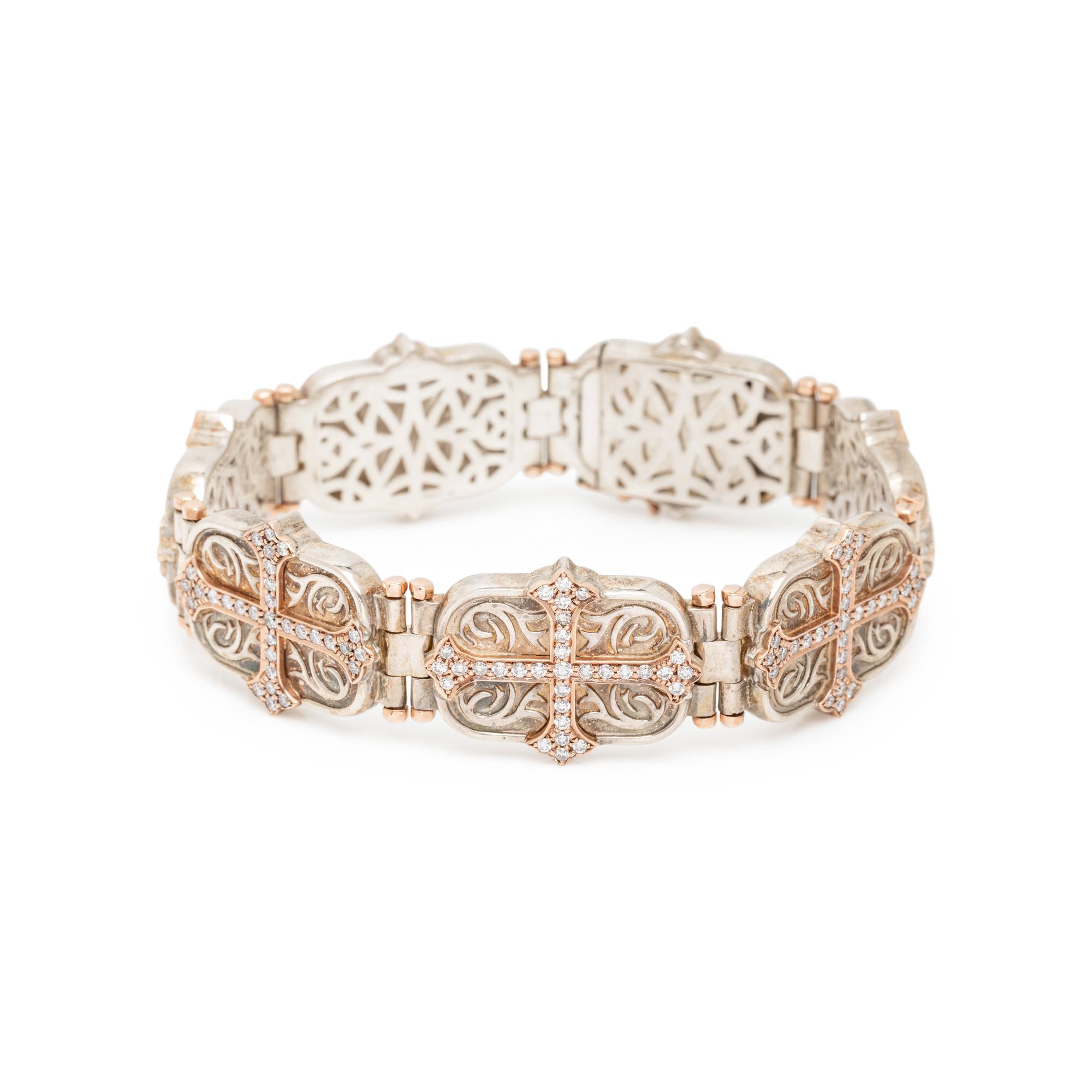 DANIEL BASS, STERLING SILVER, ROSE GOLD, AND DIAMOND BRACELET