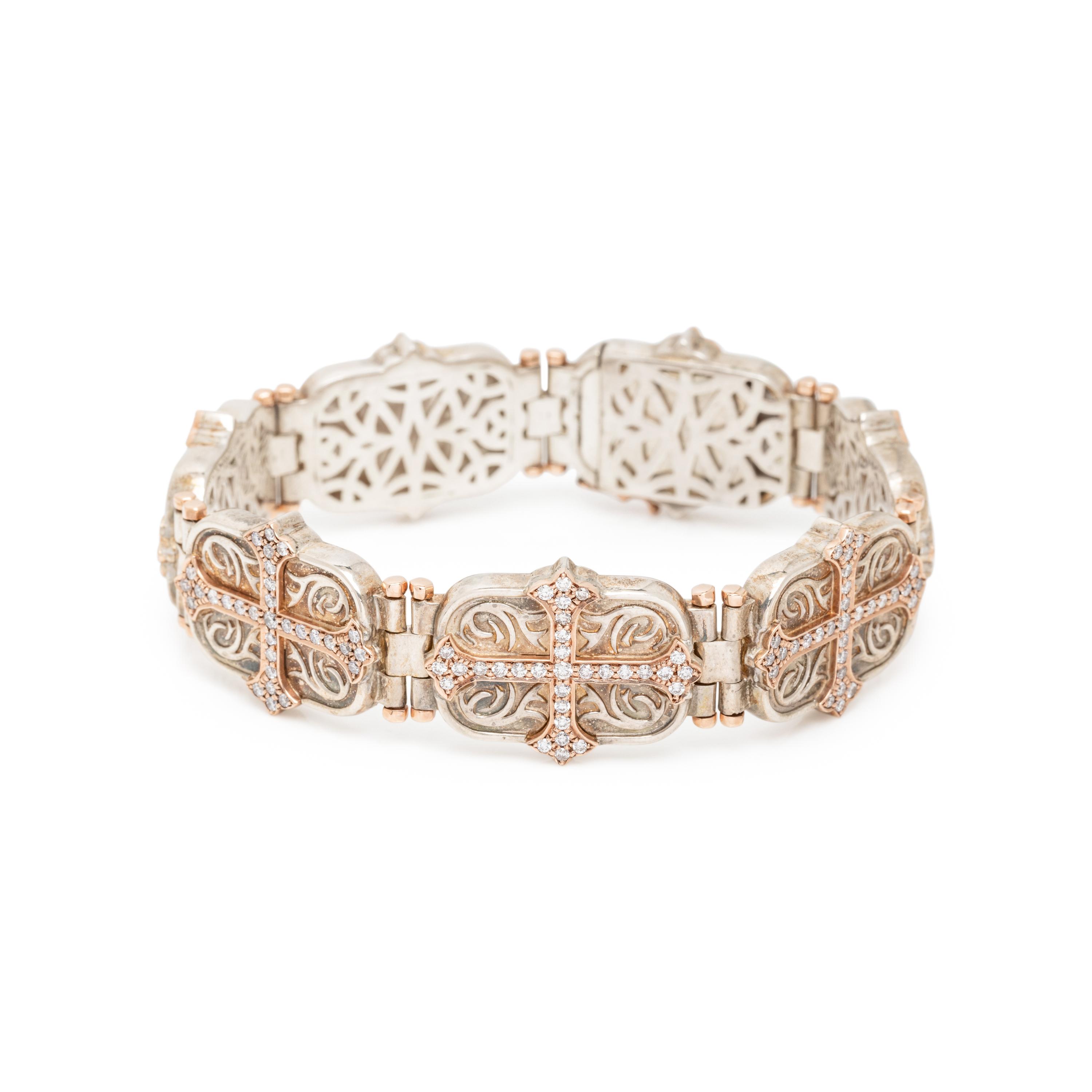 DANIEL BASS, STERLING SILVER, ROSE GOLD, AND DIAMOND BRACELET