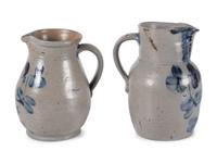 Two Cobalt Decorated Stoneware Pitchers
