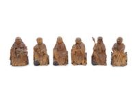 Eighteen Carved Wood and Gilts Figures of Luohans