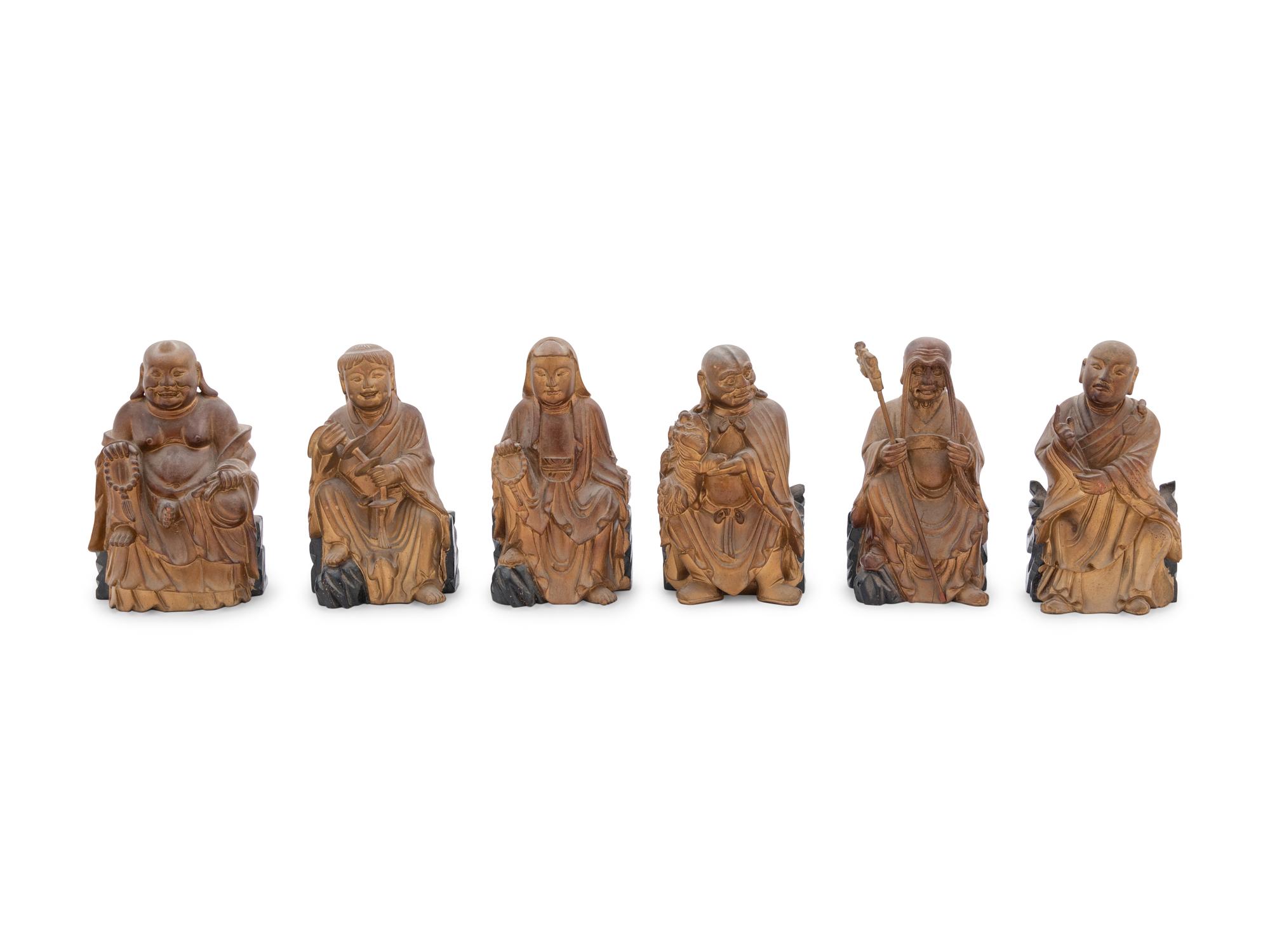 Eighteen Carved Wood and Gilts Figures of Luohans