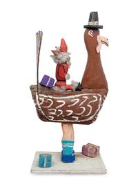 A Carved and Painted Wood Folk Art Christmas Turkey