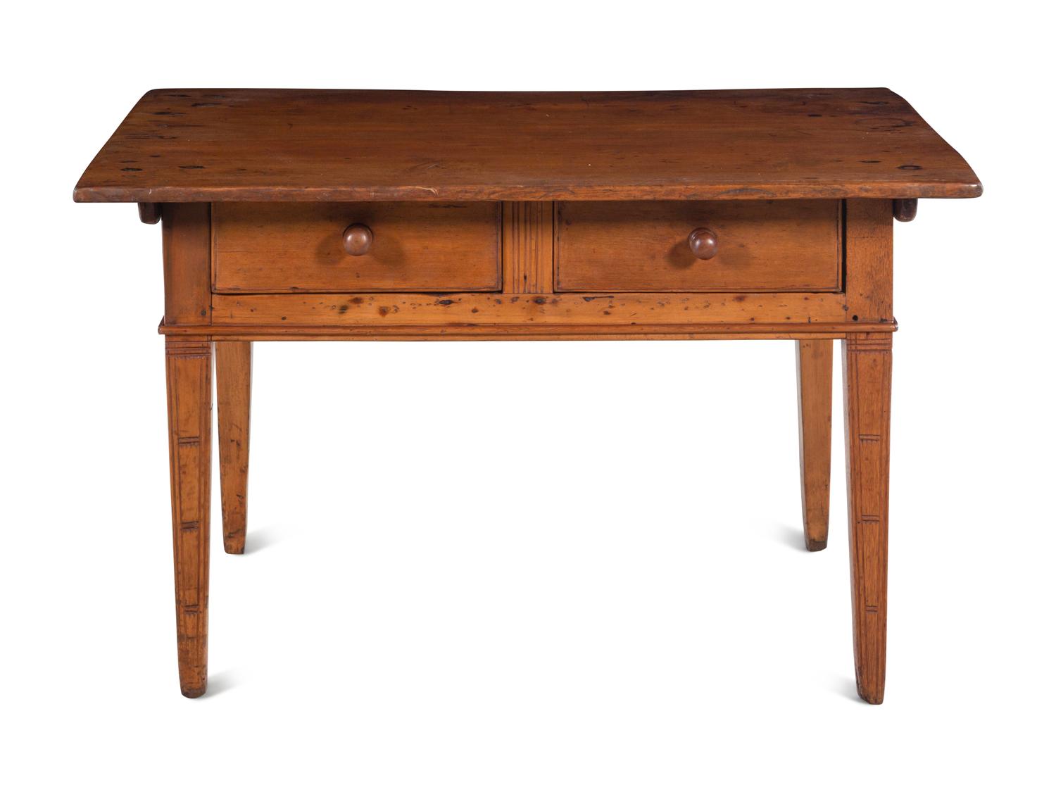 A Continental Fruitwood Lift-Top Two-Drawer Table