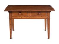 A Continental Fruitwood Lift-Top Two-Drawer Table