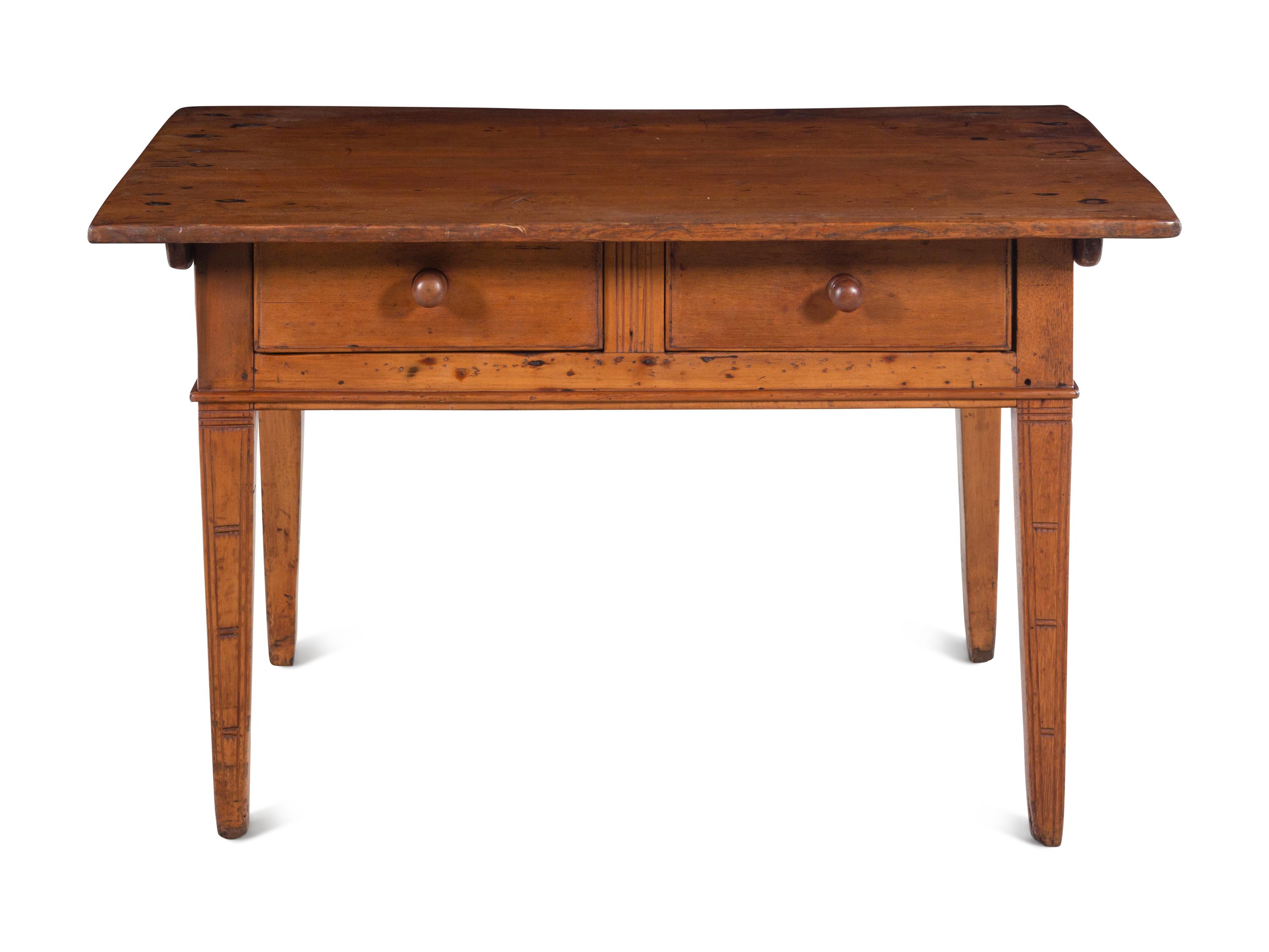A Continental Fruitwood Lift-Top Two-Drawer Table