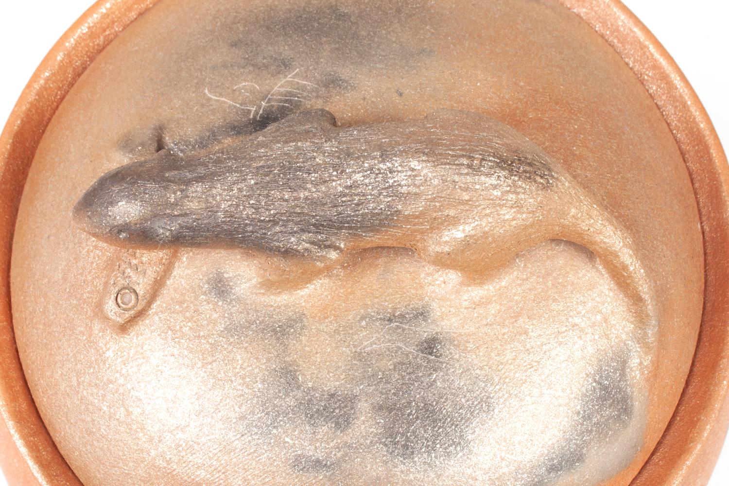 Micaceous Bean Pot, with Otter and Fish
