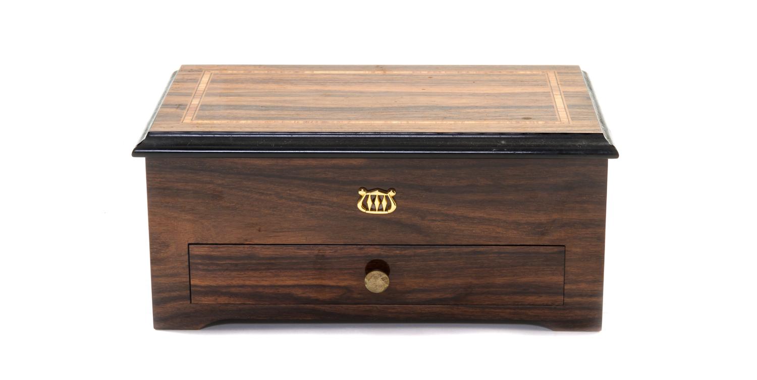 A Swiss Rosewood Cylinder Music Box, REUGE, Height 4 7/8 x width 10 3/8 x depth 6 3/8 inches. — REUGE,