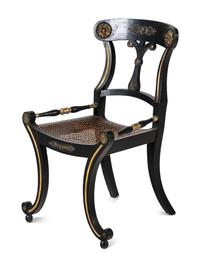A Pair of Regency Dark Green-Painted and Parcel Gilt Side Chairs