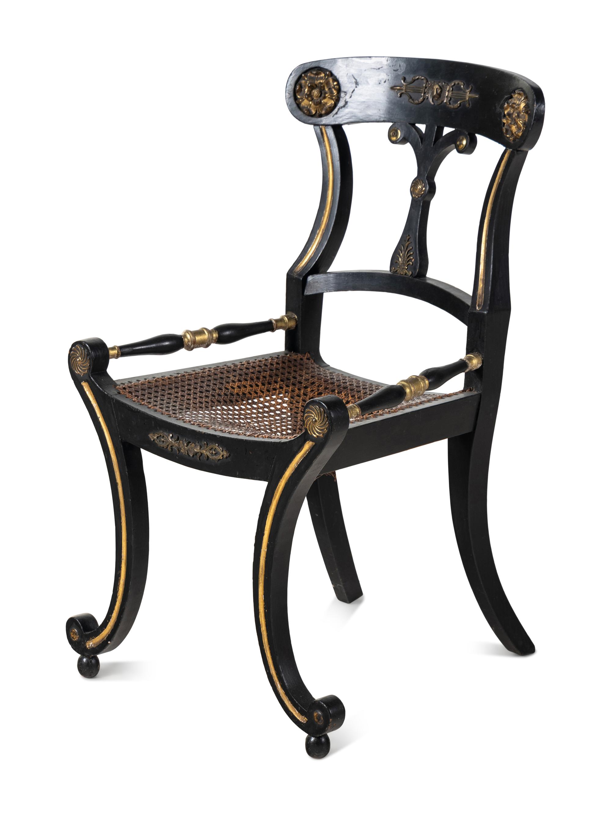 A Pair of Regency Dark Green-Painted and Parcel Gilt Side Chairs
