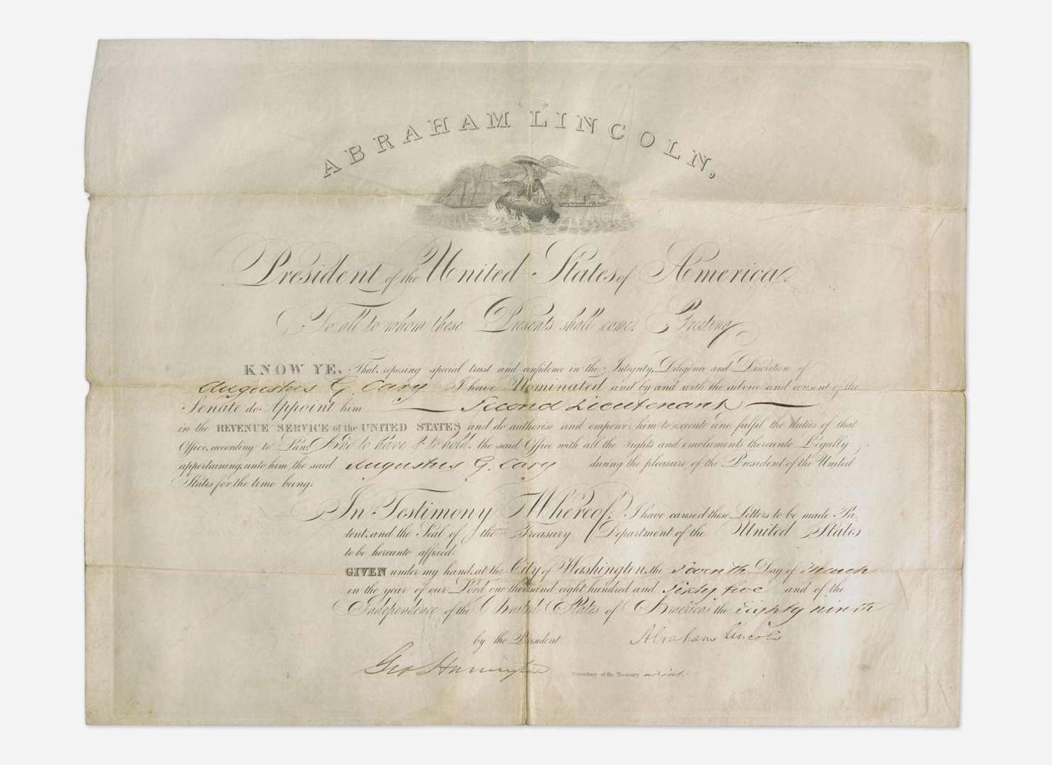 [Presidential] Lincoln, Abraham: Signed Revenue Service Commission