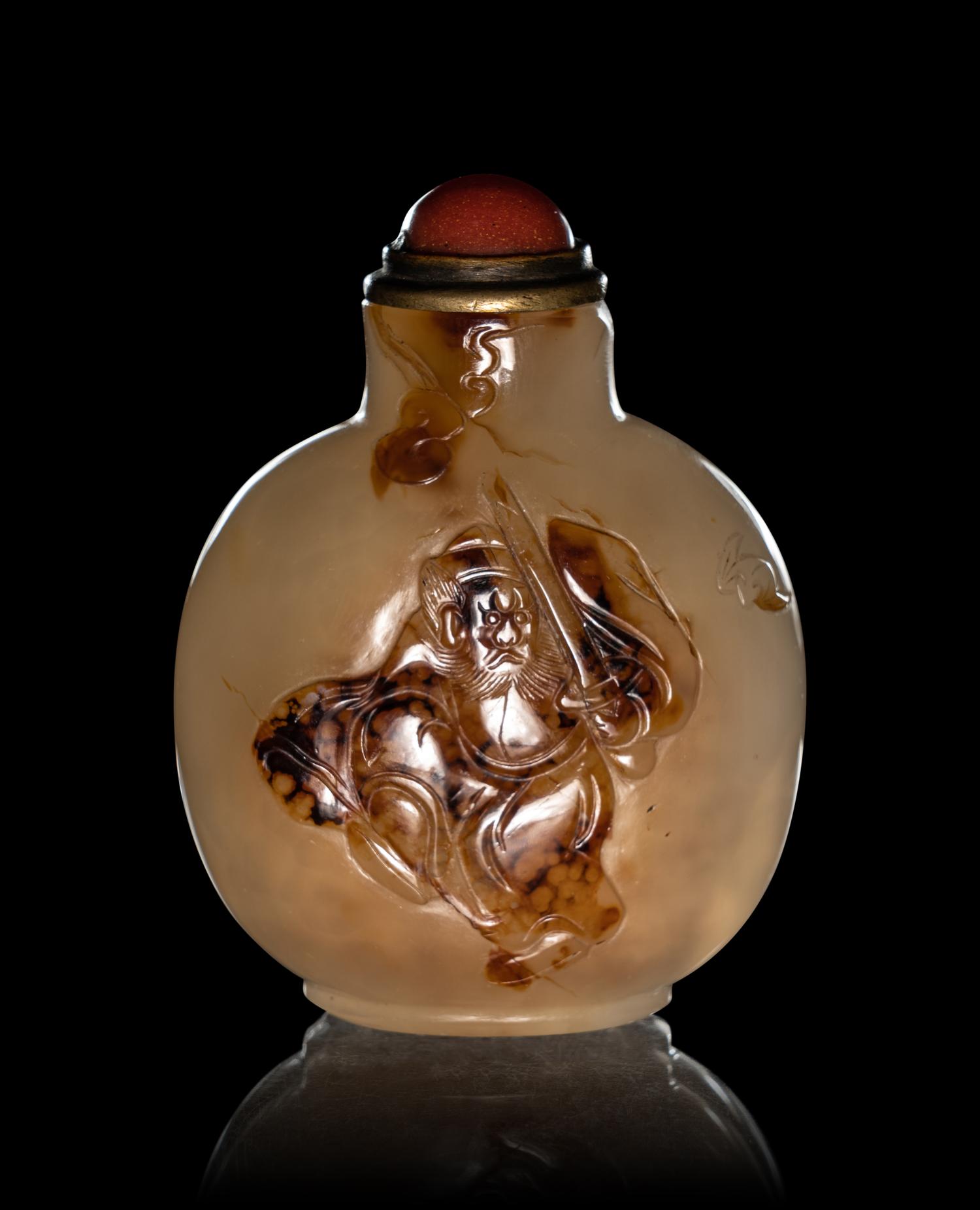Two Carved Silhouette Agate Snuff Bottles