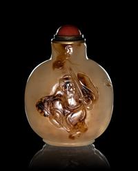 Two Carved Silhouette Agate Snuff Bottles