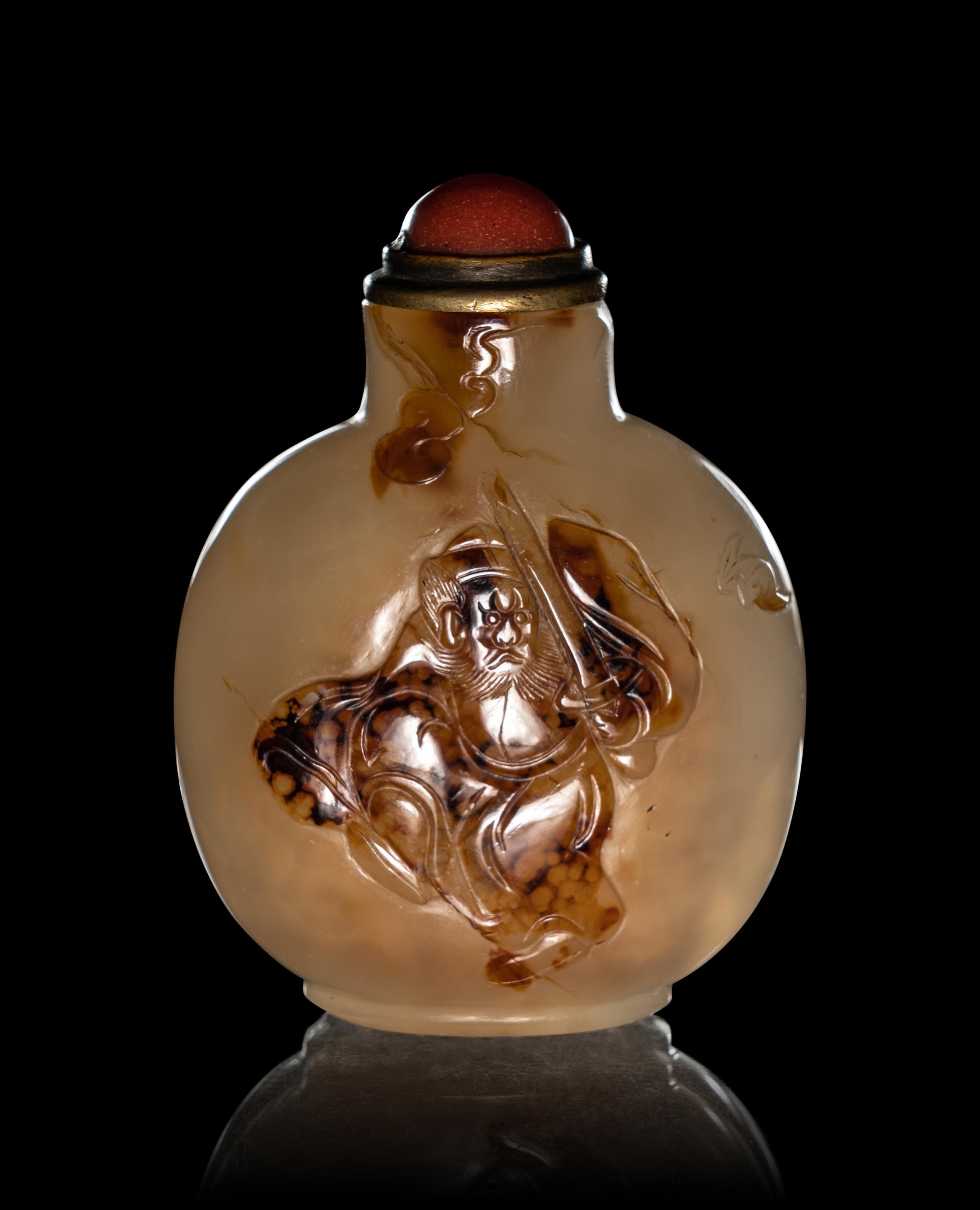 Two Carved Silhouette Agate Snuff Bottles