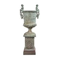 A Pair of Neoclassic Style Patinated Bronze Garden Urns and a Fountain