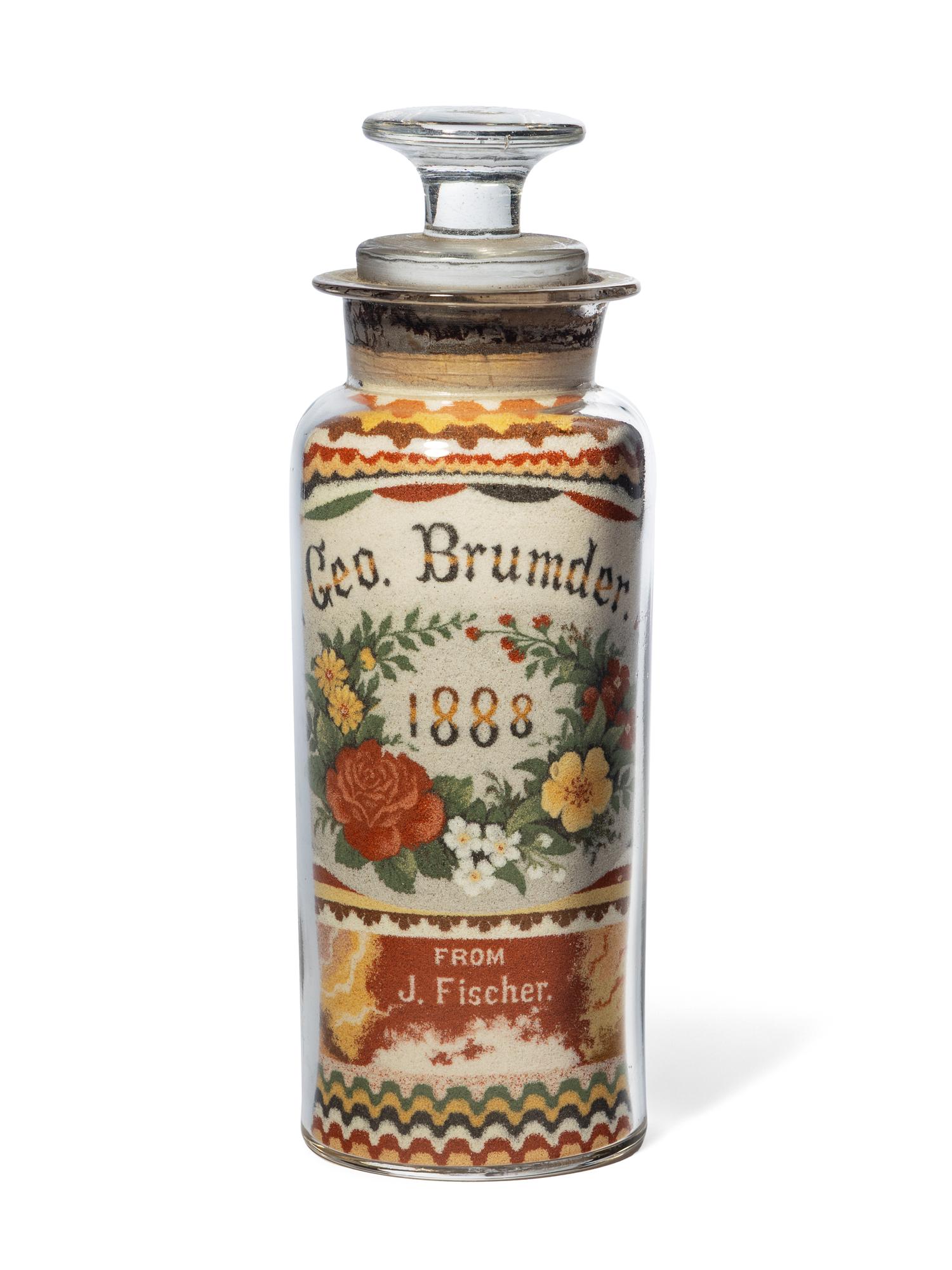 A Sand Art Bottle, Andrew Clemens (1857-1894), McGregor, Iowa, Dated 1888
