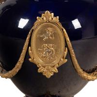 A Large Napoleon III Style Gilt-Bronze Mounted Cobalt-Glazed Porcelain Urn