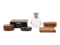 A Group of English Tortoise Shell Articles and Burlwood Small Boxes