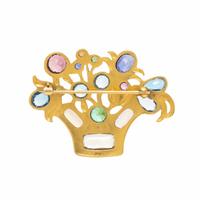 YELLOW GOLD AND MULTIGEM BROOCH