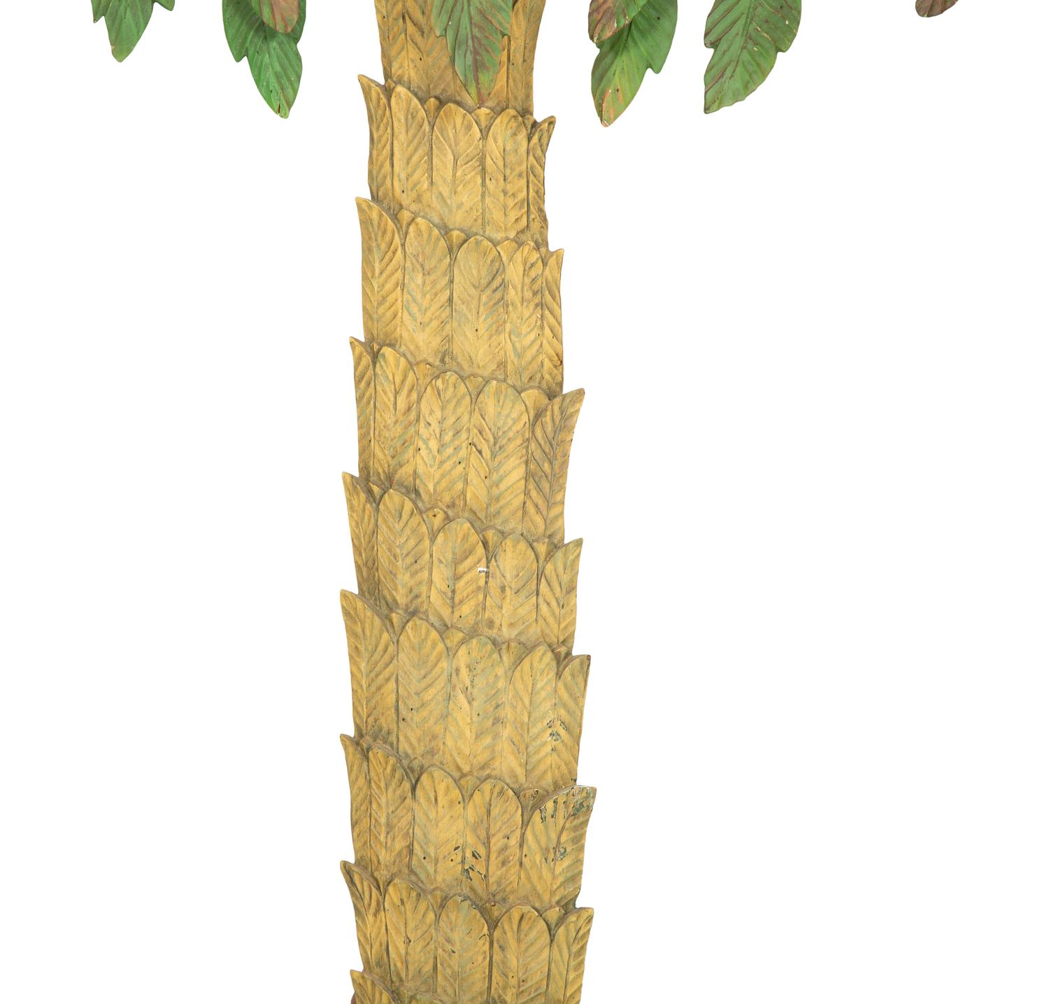 A Pair of Carved and Painted Palm Tree-Form Console Tables