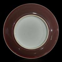 A Chinese copper-red glazed dish 釉里红碟子 Xuande incised six-character mark ???????