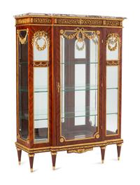 A Louis XVI Style Gilt Bronze Mounted Marble-Top Vitrine Cabinet
