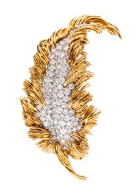 An 18 Karat Yellow Gold, Platinum and Diamond Leaf Brooch, 21.20 dwts.