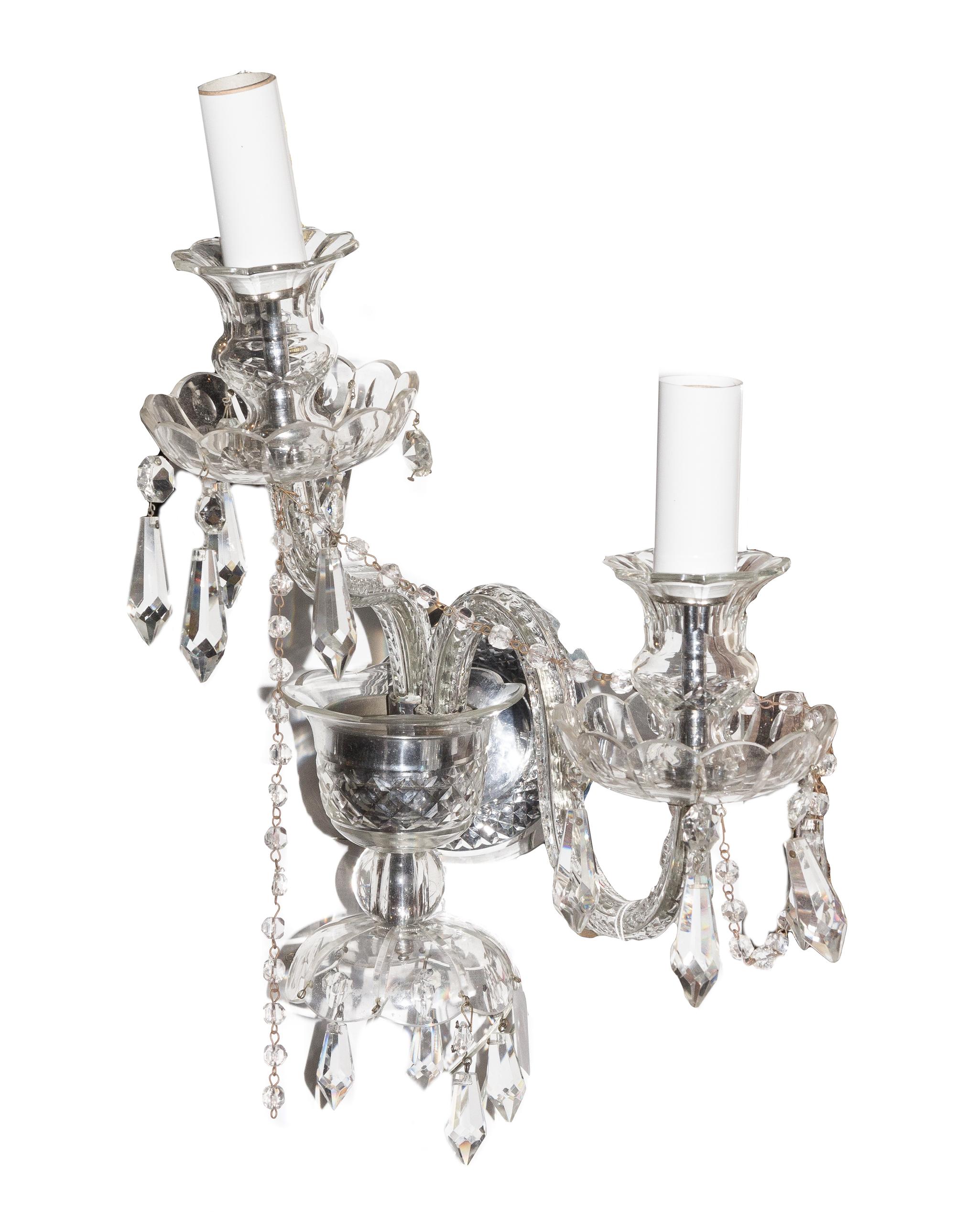 A Pair of Georgian Cut Glass Sconces