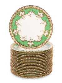 A Set of Eighteen Mintons Parcel Gilt Porcelain Dessert Plates
