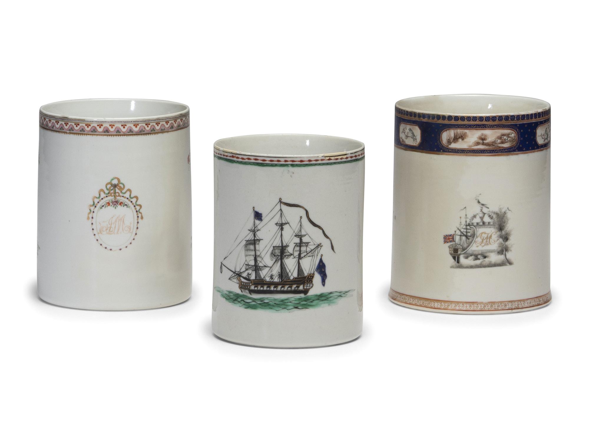Three Chinese Export Porcelain Mugs