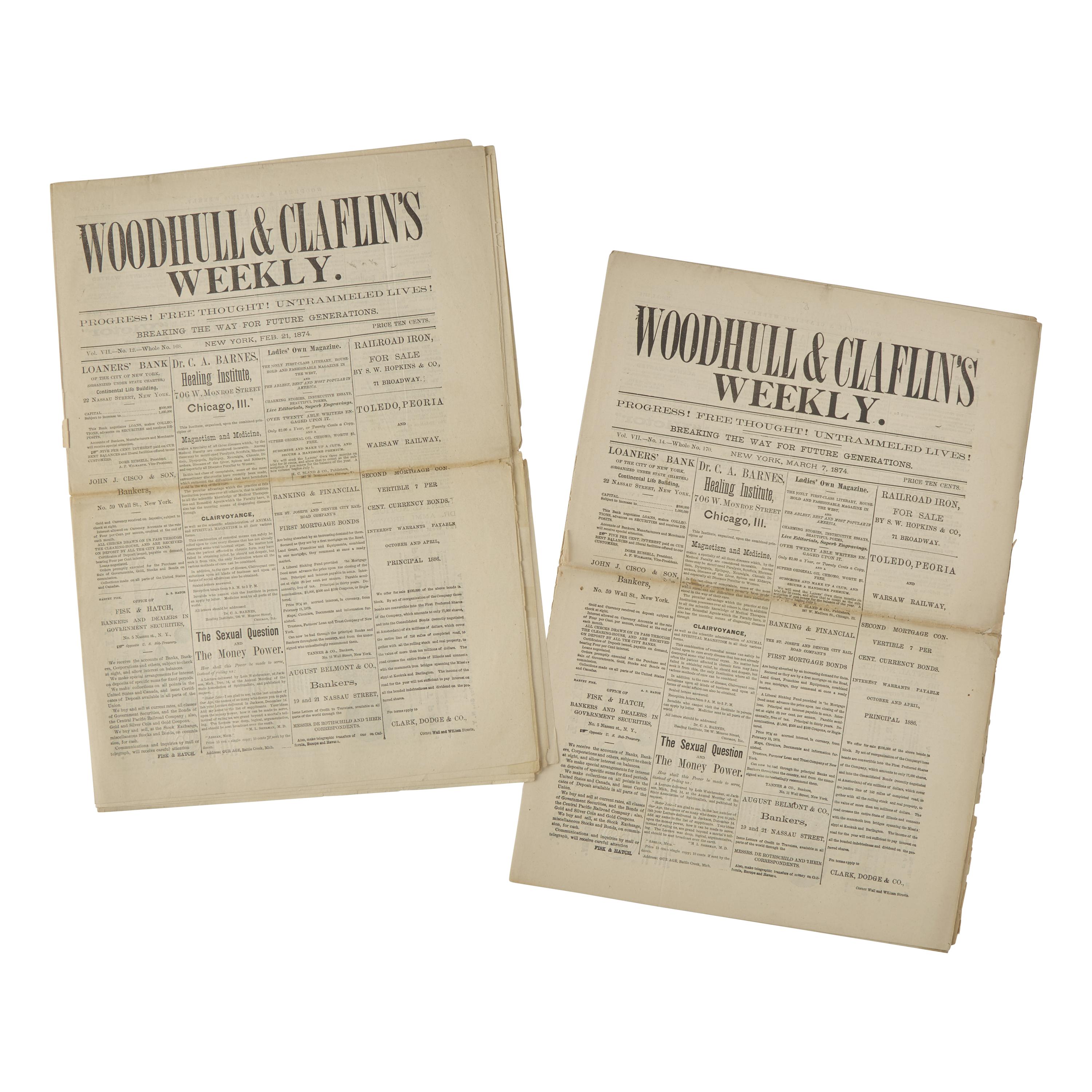 [Women's Rights] Group of 2 Issues of Woodhull & Claflin's Weekly, one of the First American Newspapers Published by Women
