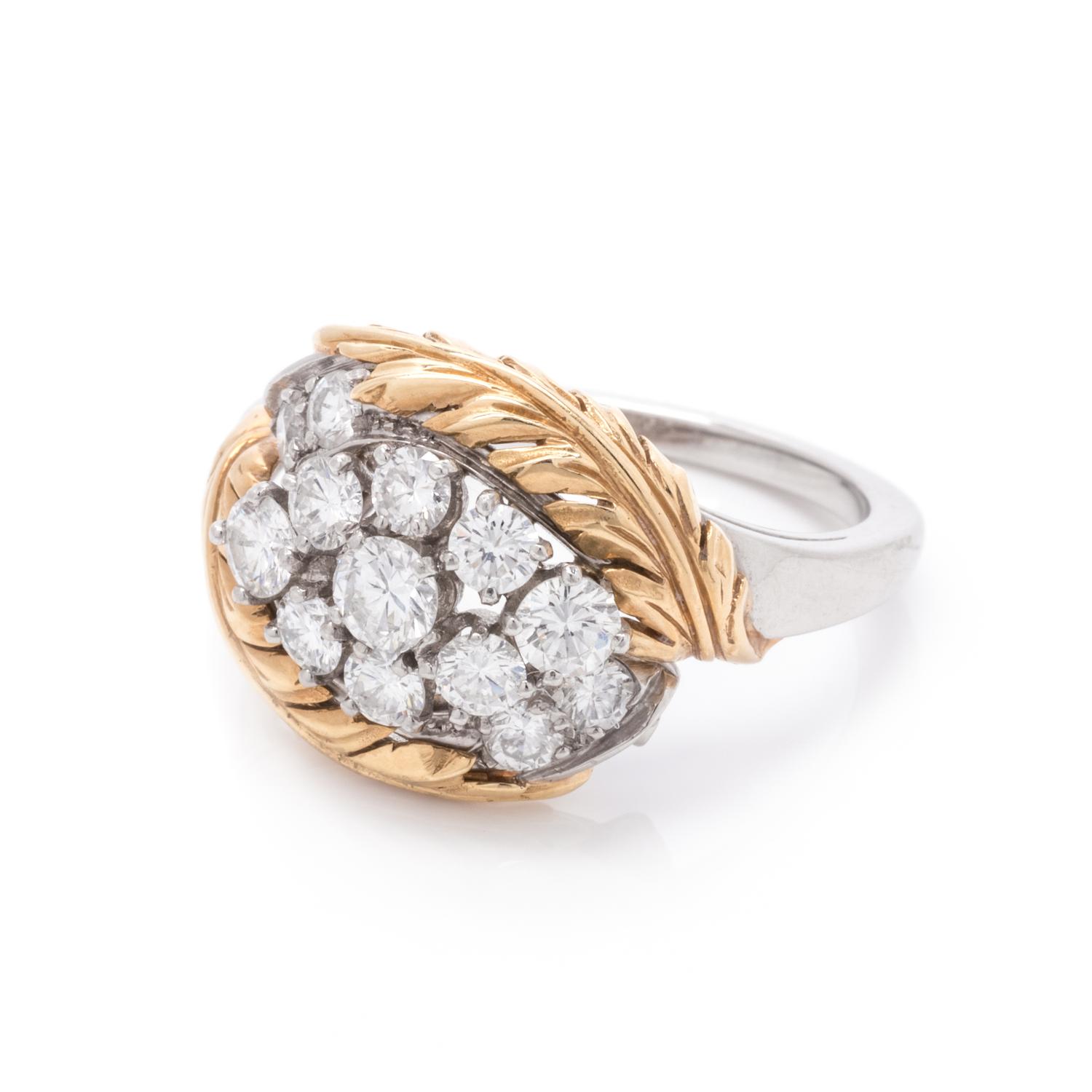 YELLOW GOLD, PLATINUM AND DIAMOND RING