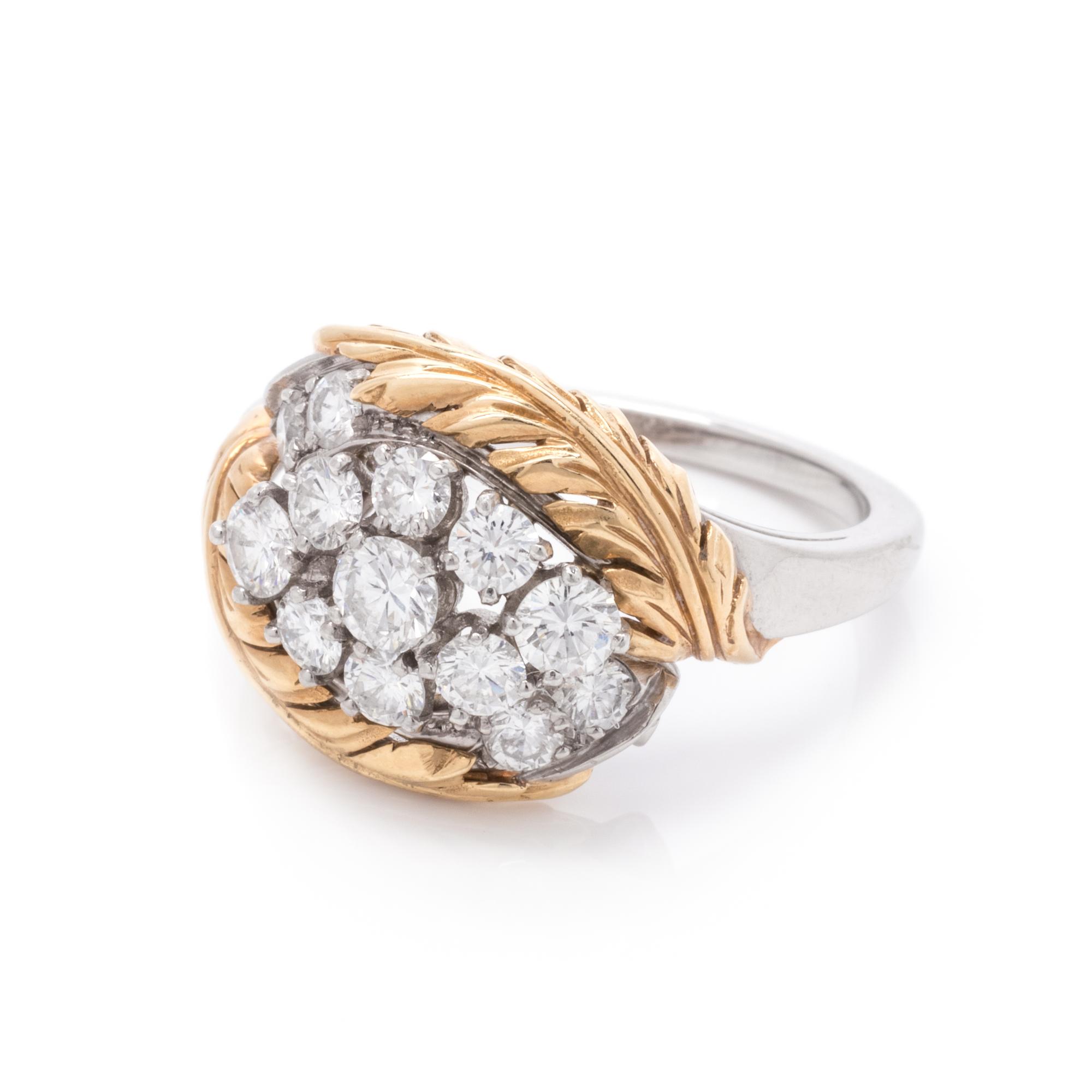 YELLOW GOLD, PLATINUM AND DIAMOND RING