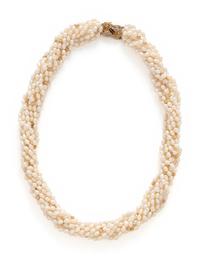 YELLOW GOLD AND CULTURED PEARL TORSADE NECKLACE