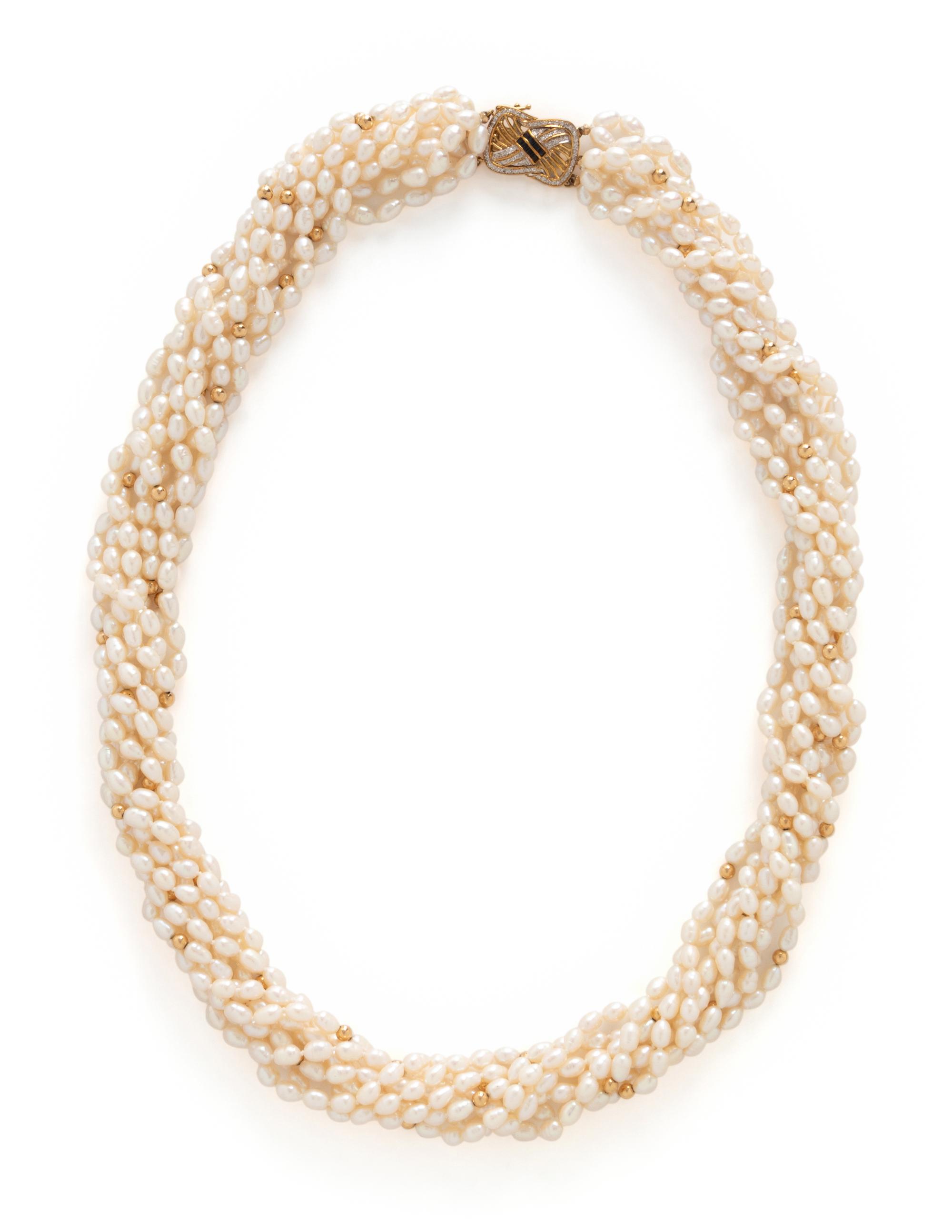 YELLOW GOLD AND CULTURED PEARL TORSADE NECKLACE