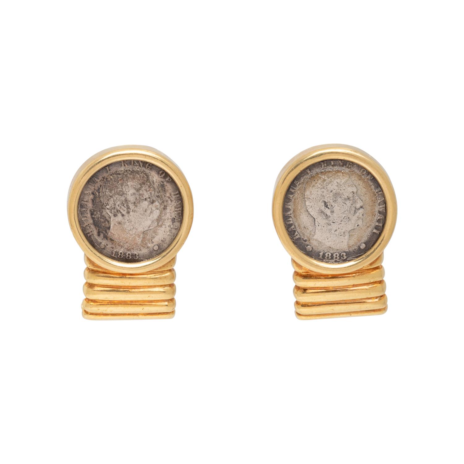 YELLOW GOLD AND COIN EARCLIPS