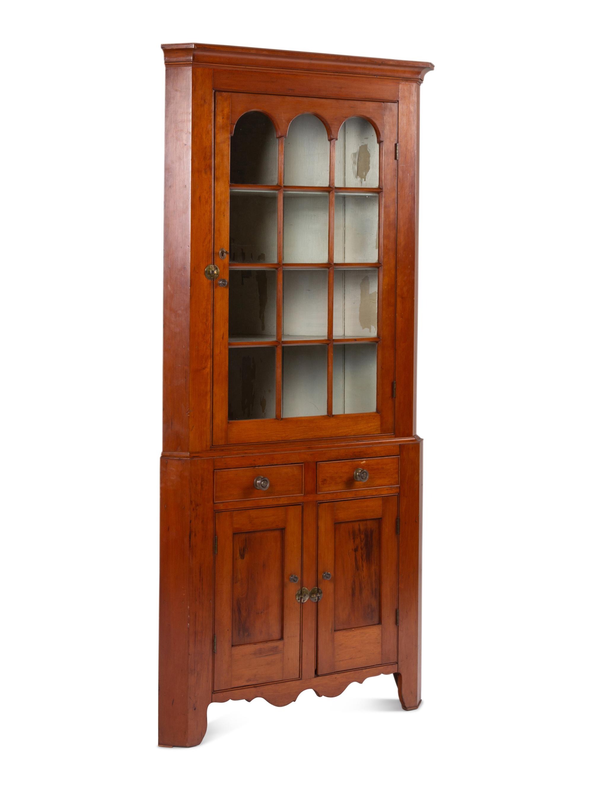 A Federal Cherrywood Corner Cupboard