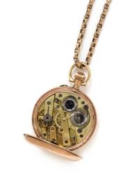 A Rose Gold, Diamond and Polychrome Enamel Hunter Case Pendant Watch and Chain, 20.70 dwts. (including chain)