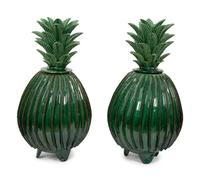 A Pair of Green Glazed Terracotta Pineapples