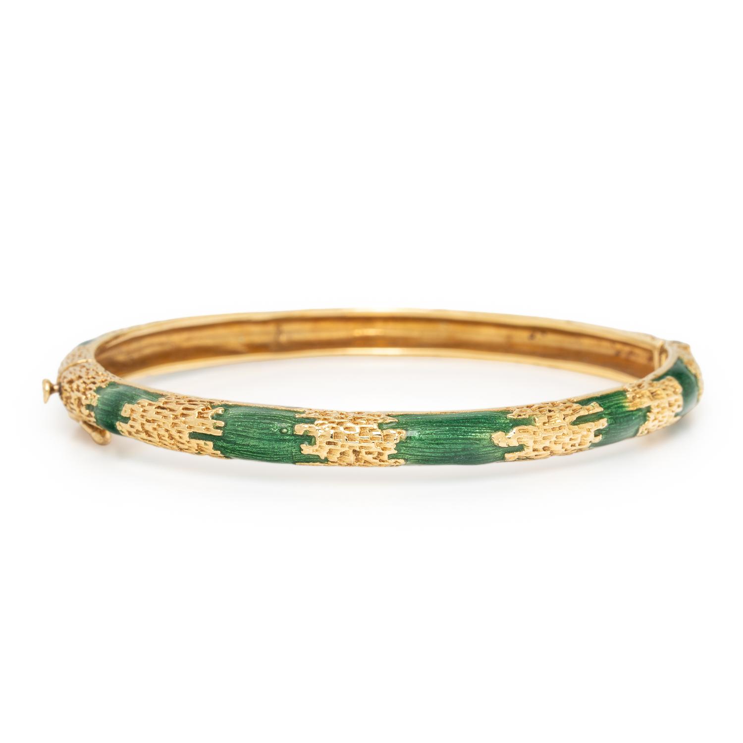 Yellow Gold and Enamel Bangle Bracelet