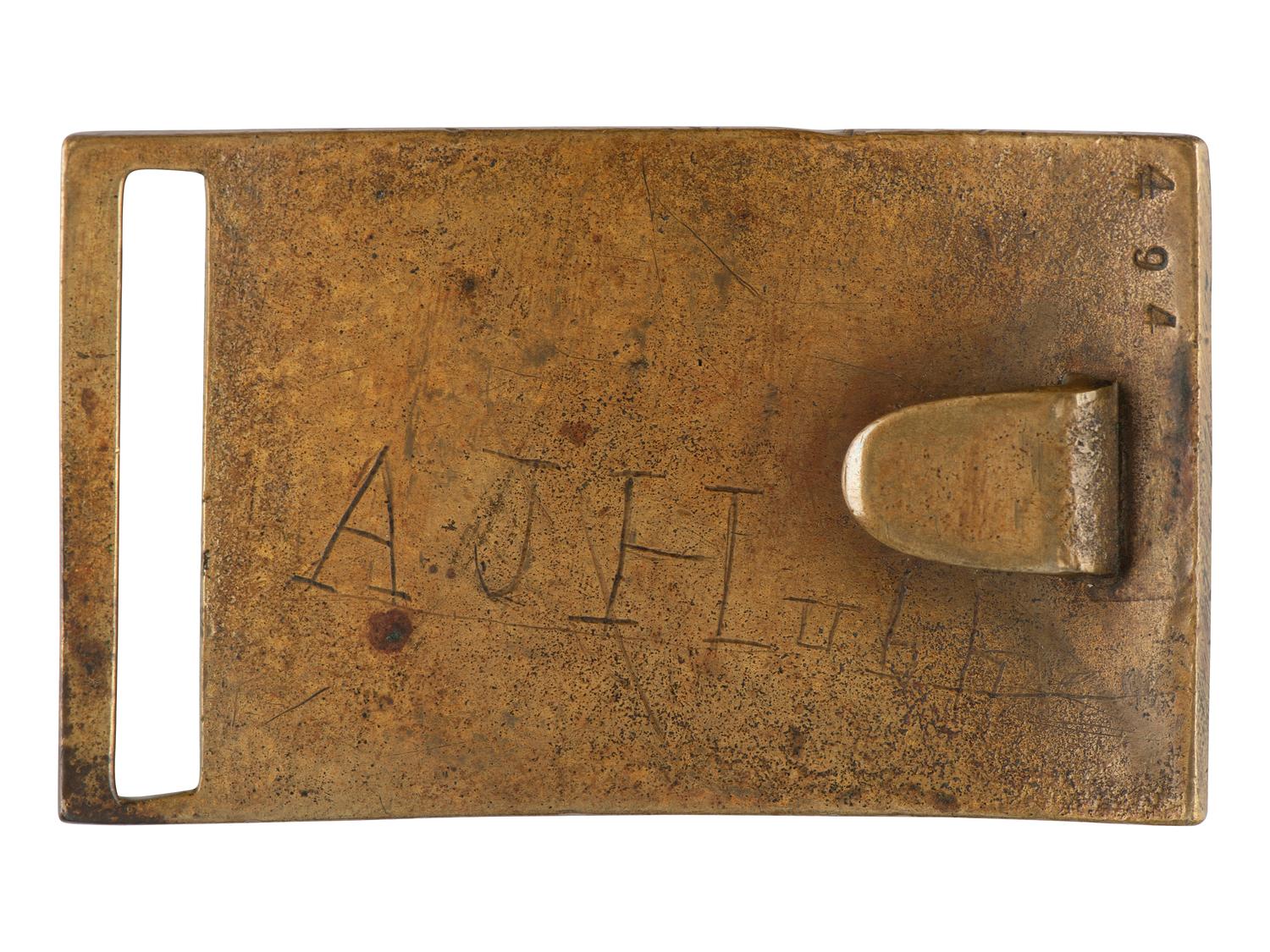 [CIVIL WAR]. Model 1851 cast brass eagle belt plate with ID on verso.