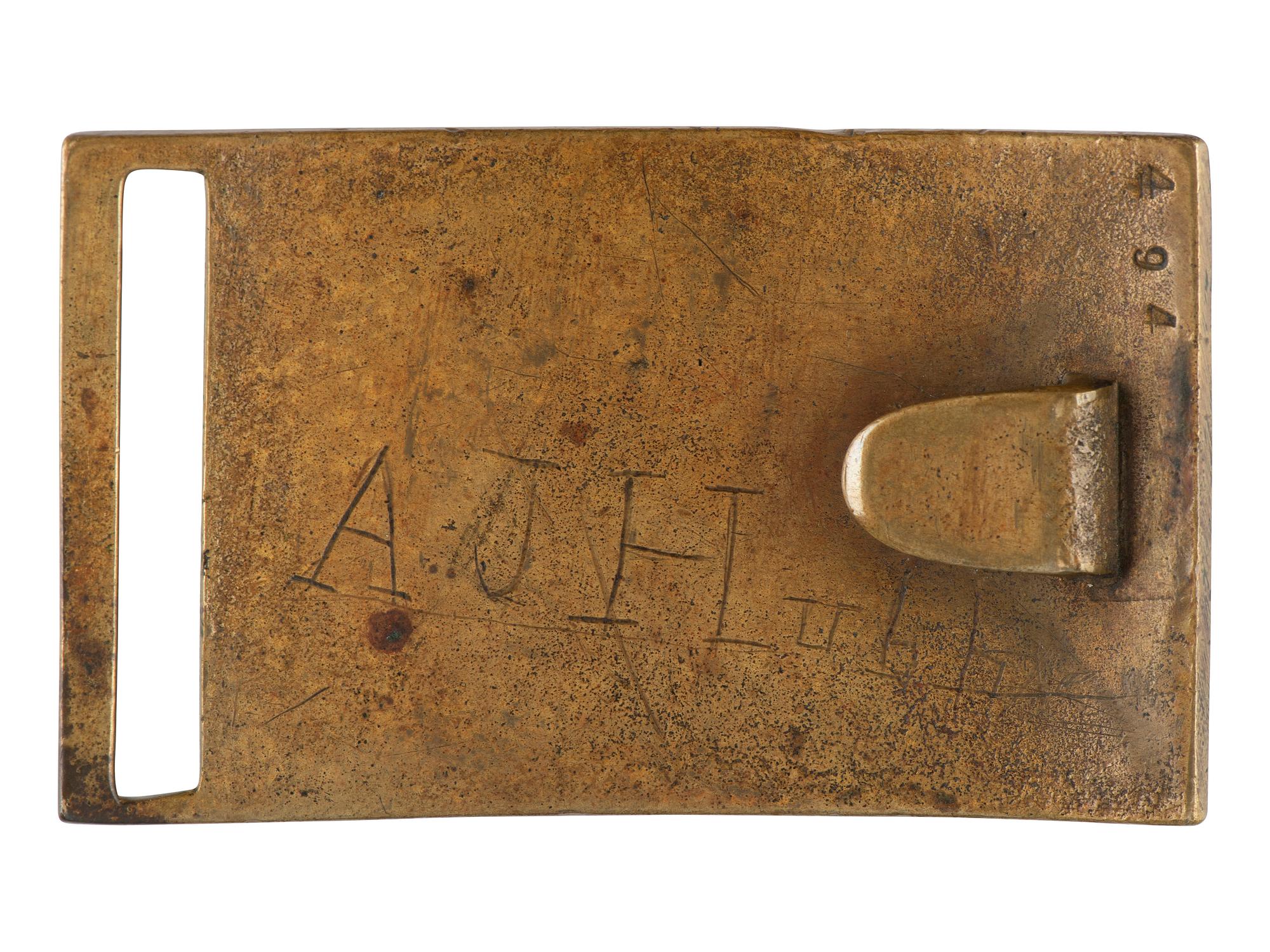 [CIVIL WAR]. Model 1851 cast brass eagle belt plate with ID on verso.
