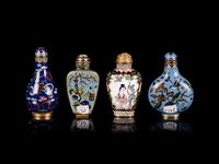 Four Chinese Cloisonne and Painted Enamel Snuff Bottles