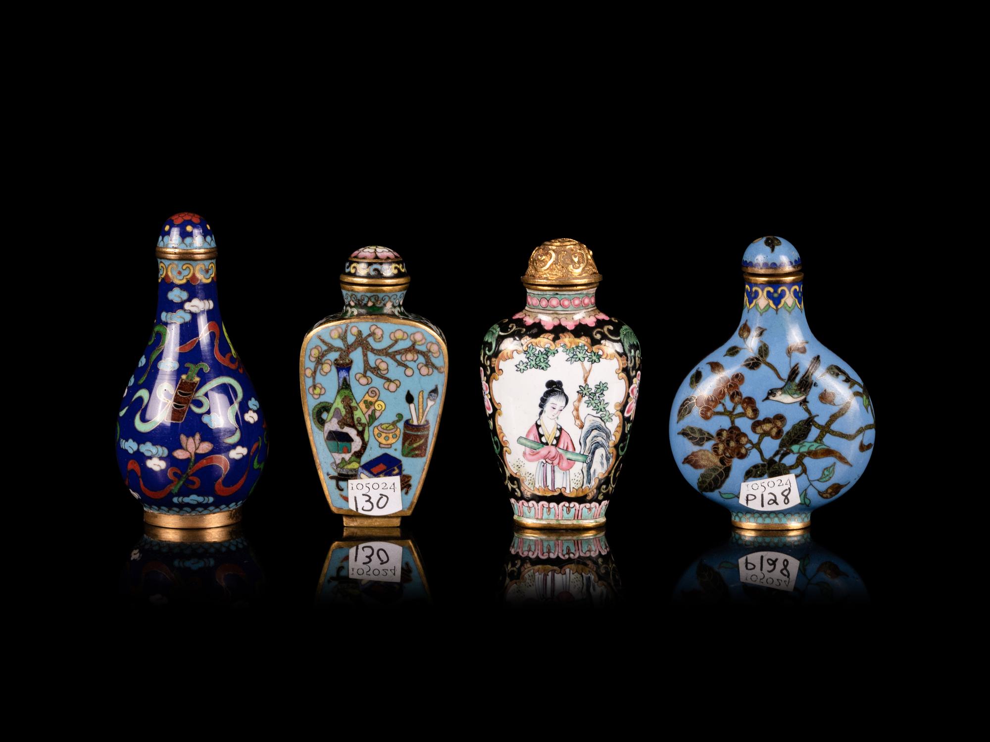 Four Chinese Cloisonne and Painted Enamel Snuff Bottles