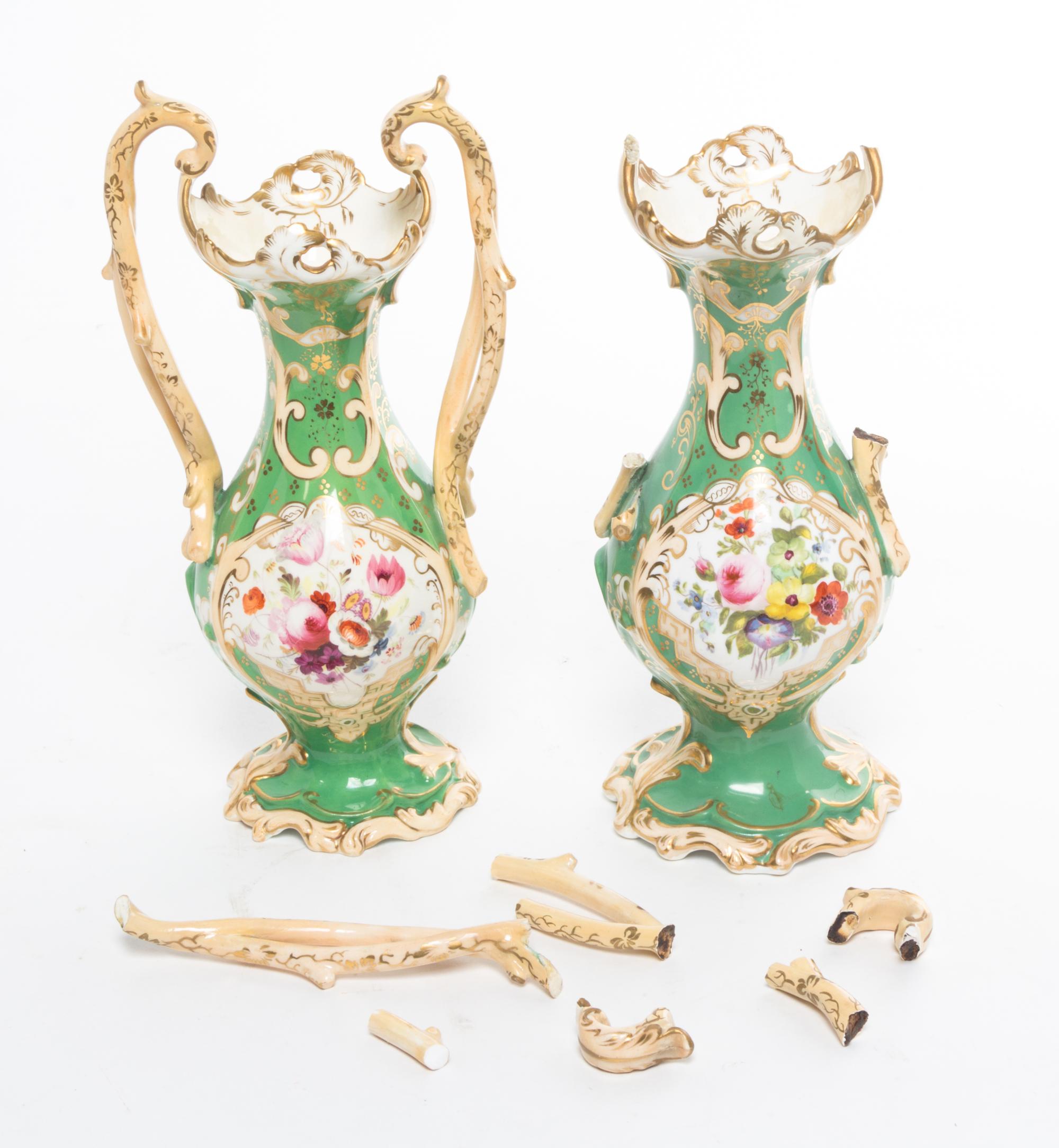A Pair of English Porcelain Vases Height 8 inches. — 19TH CENTURY